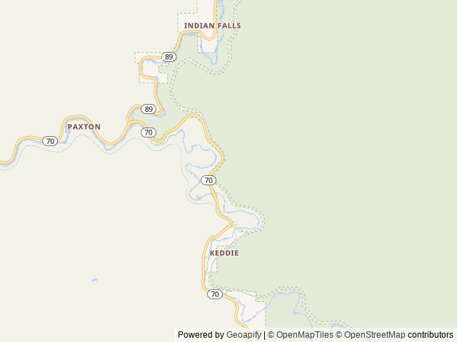 Map of Spanish Creek Campground location at Quincy, CA, United States