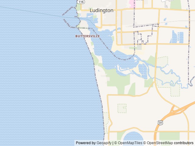 Map of Buttersville Campground location at Ludington, MI, United States