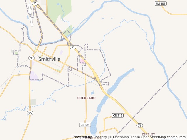 Map of Centennial Creekside RV location at Smithville, TX, United States