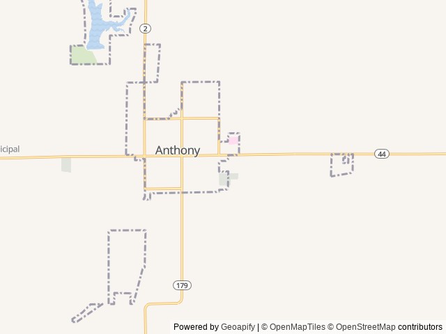 Map of Forest Oaks RV Park location at Anthony, KS, United States