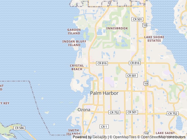 Map of Bay Aire RV Park location at Palm Harbor, FL, United States
