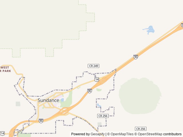Map of Mountain View Campgrounds location at Sundance, WY, United States
