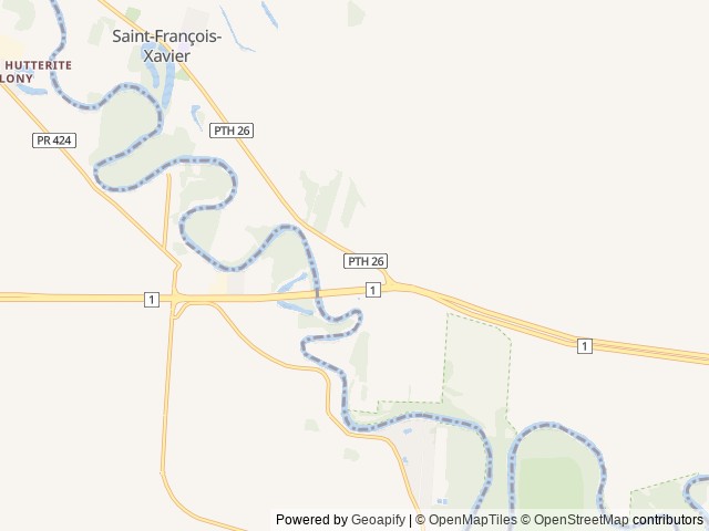 Map of Winnipeg West KOA Journey location at St Francois Xavier, MB, Canada