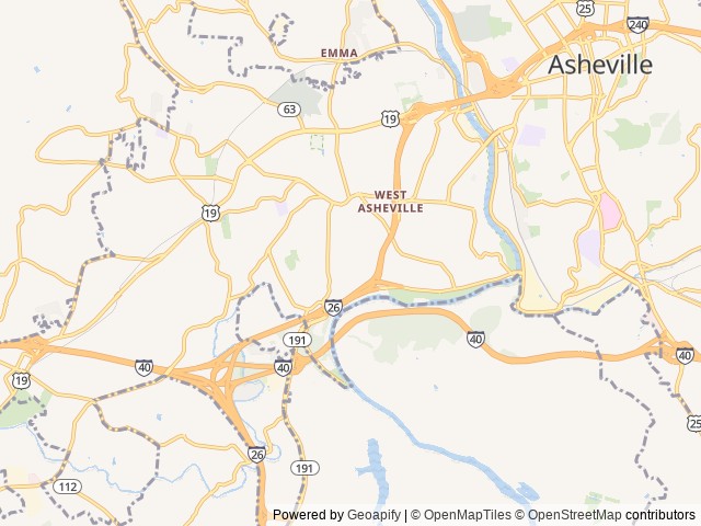Map of Wilson's Riverfront RV Park location at Asheville, NC, United States