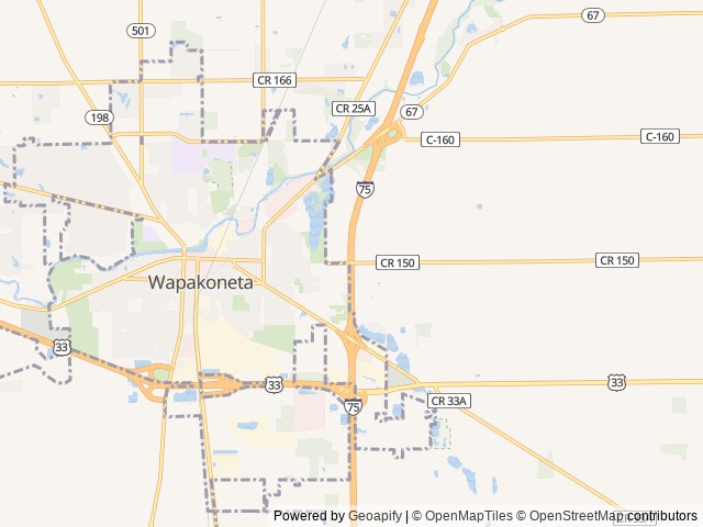 Map of Wapakoneta KOA location at Grover Hill, OH, United States