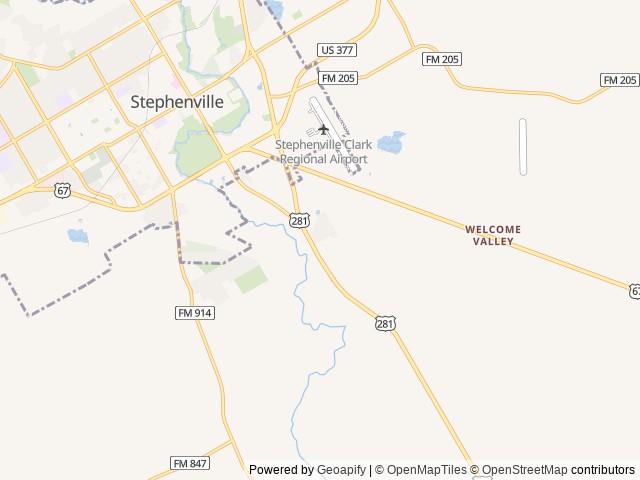 Map of Getaway RV Park location at Stephenville, TX, United States