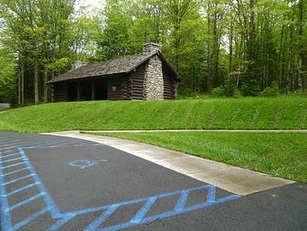 Lake Ottawa Campground Picnic Shelter and Accessible Parking Spot
