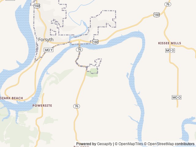 Map of Great Escapes RV Resorts Branson location at Forsyth, MO, United States
