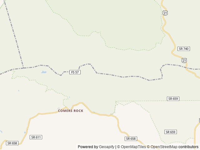 Map of Comer's Rock Recreation Area location at Elk Creek, VA, United States