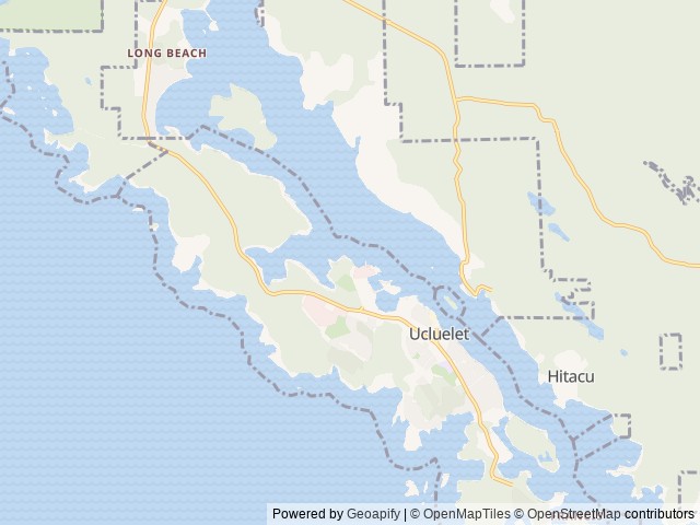 Map of Ucluelet Campground location at Ucluelet, BC, Canada