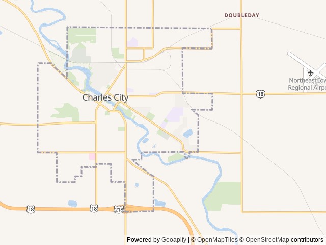 Map of R Campground location at Charles City, IA, United States