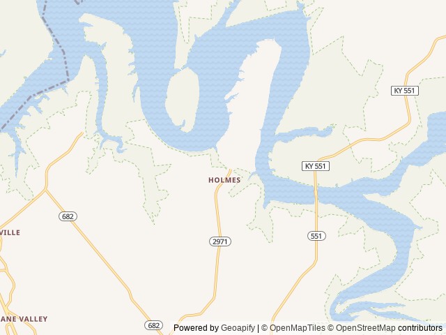 Map of Holmes Bend location at Columbia, KY, United States