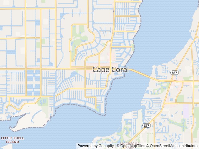Map of Shell Camp Florida location at Cape Coral, FL, United States