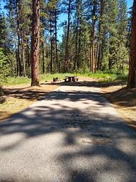 A paved driveway leading to a single campsite.