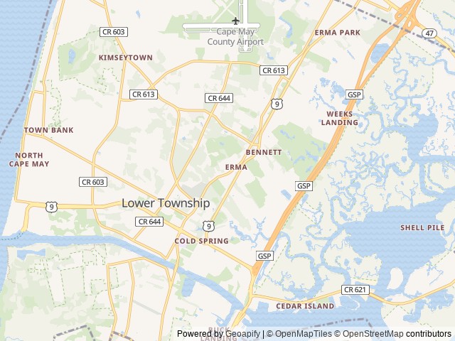 Map of Cape Island Resort location at Cape May, NJ, United States