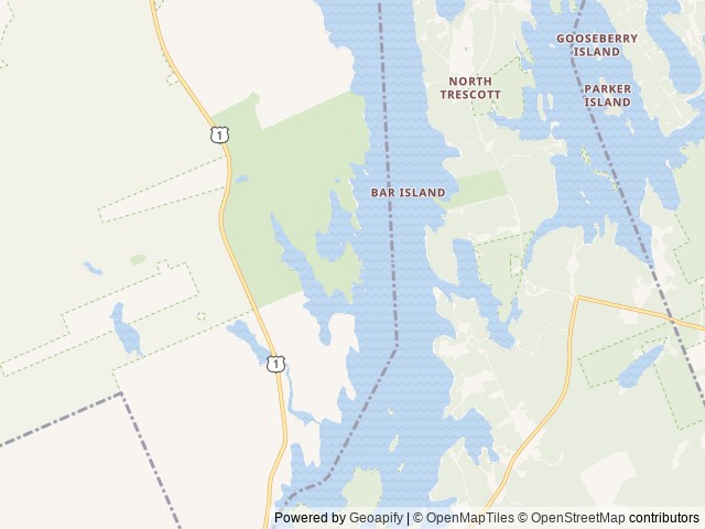 Map of Cobscook Bay State Park location at Dennysville, ME, United States
