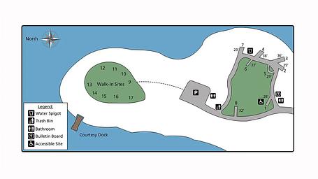 Campsite map of Kamloops Island