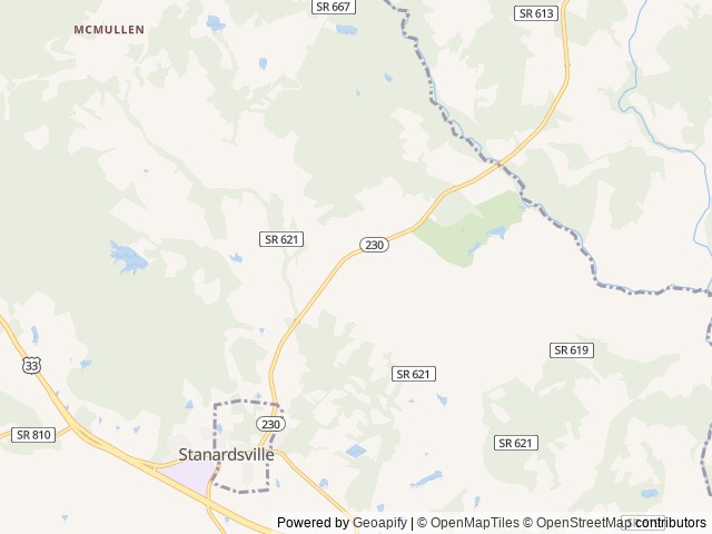 Map of Postcard Cabins Shenandoah location at Stanardsville, VA, United States