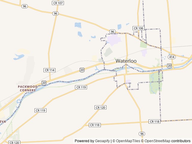 Map of Waterloo / Finger Lakes KOA Holiday location at Waterloo, NY, United States