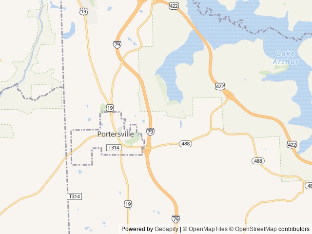 Map of Bear Run Campground location at Portersville, PA, United States