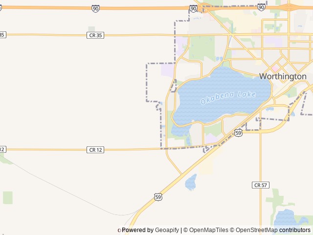 Map of Olson Park and Campground location at Worthington, MN, United States