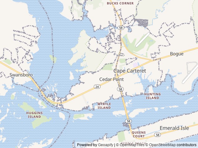 Map of Cedar Point Campground location at Cedar Point, NC, United States