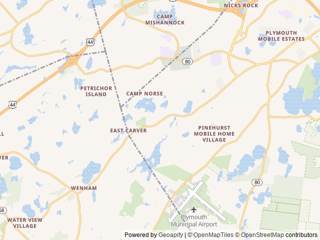 Map of Pinewood Lodge Campground location at Plymouth, MA, United States