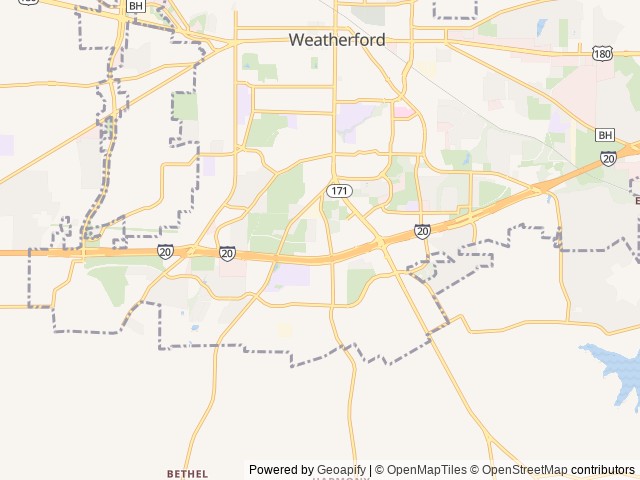 Map of Weatherford / Fort Worth West KOA Journey location at Weatherford, TX, United States