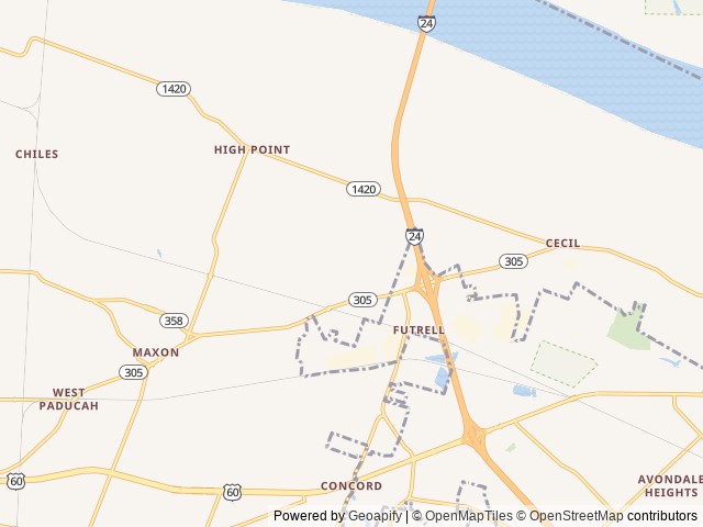 Map of Fern Lake Campground location at Paducah, KY, United States