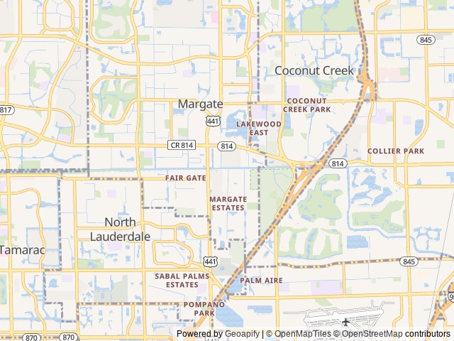 Map of Aztec RV Resort location at Margate, FL, United States