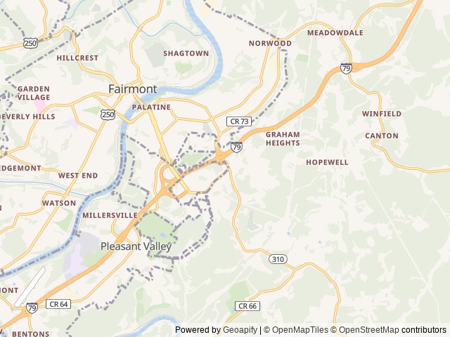 Map of Fairmont Hills RV Park location at Fairmont, WV, United States