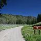 Slough Creek Campground "Be Bear Aware" reminder sign on the campground entrance road.