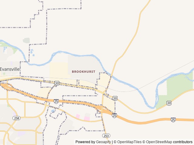 Map of Rivers Edge RV and Cabins Resort location at Evansville, WY, United States