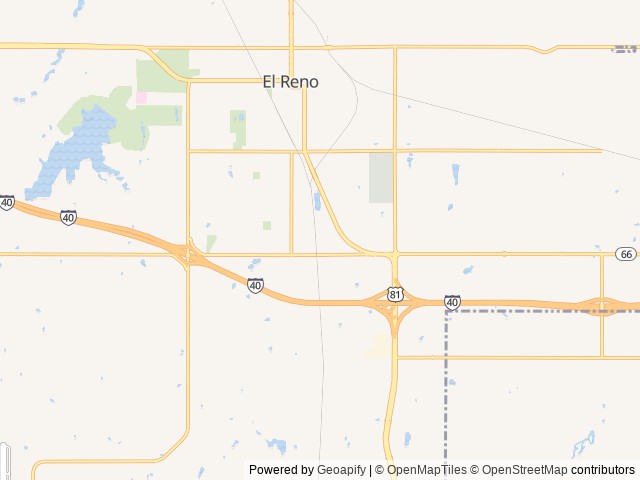 Map of Old 66 RV Park location at El Reno, OK, United States