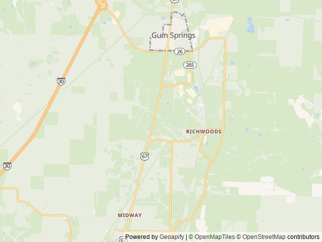 Map of Gum Springs RV Camp and Stay location at Gum Springs, AR, United States