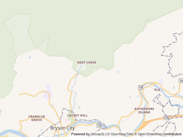 Map of Deep Creek Group Camp location at Bryson City, NC, United States