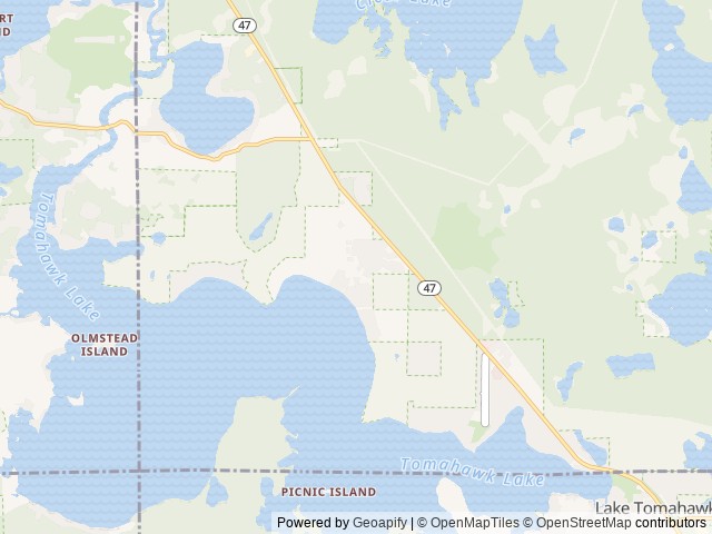 Map of Indian Shores RV Resort & Campground location at Woodruff, WI, United States
