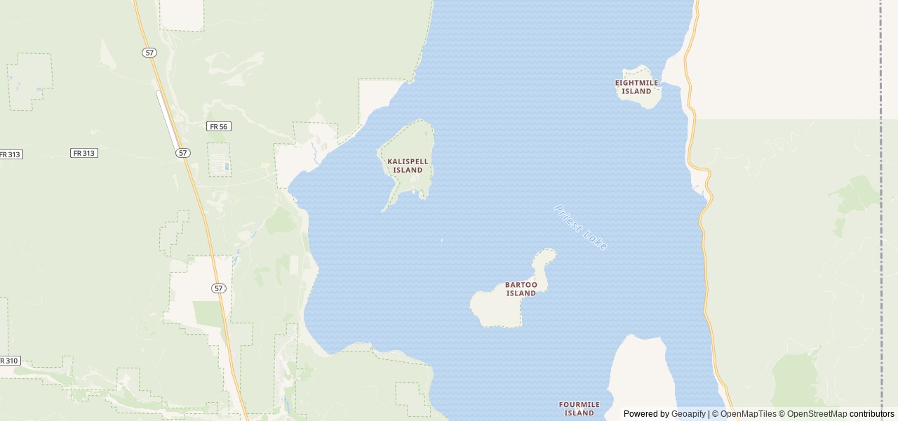 Map of Kalispell Island Boat-in Campground location at Priest River, ID, United States