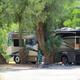 Pull through RV space at Shoshone RV Park.