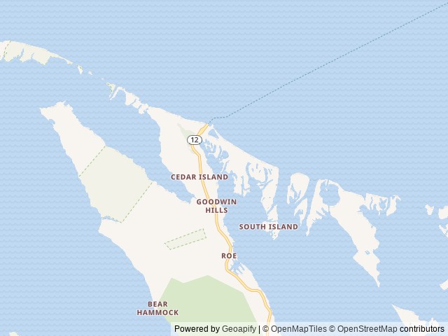 Map of Island's Choice RV Park location at Cedar Island, NC, United States