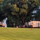 Wide daytime view across mown lawn showing RVs and mature trees along sites — good overall site overview from the property homepage background image.
