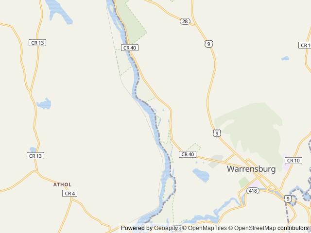 Map of Glen Hudson Campground location at Warrensburg, NY, United States