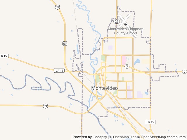 Map of Montevideo Lagoon Park location at Montevideo, MN, United States