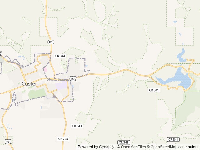 Map of Custer Mountain Cabins & Campground location at Custer, SD, United States