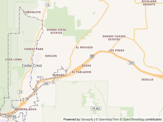 Map of Albuquerque Tijeras Mountain RV Resort location at Tijeras, NM, United States