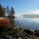 Scenic shoreline image with calm water and mist/fog — shows the lakeside atmosphere and natural setting around the property (from the site’s Highlights/Photos).