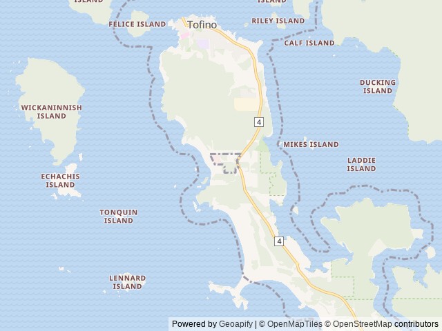 Map of Tsawaak RV Resort location at Tofino, BC, Canada