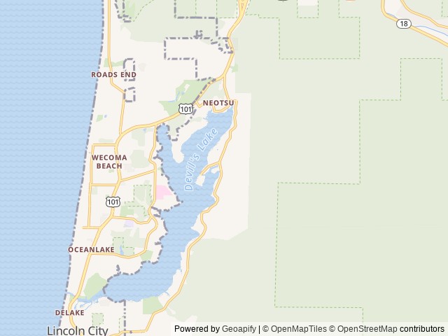 Map of Lincoln City KOA Holiday location at Otis, OR, United States