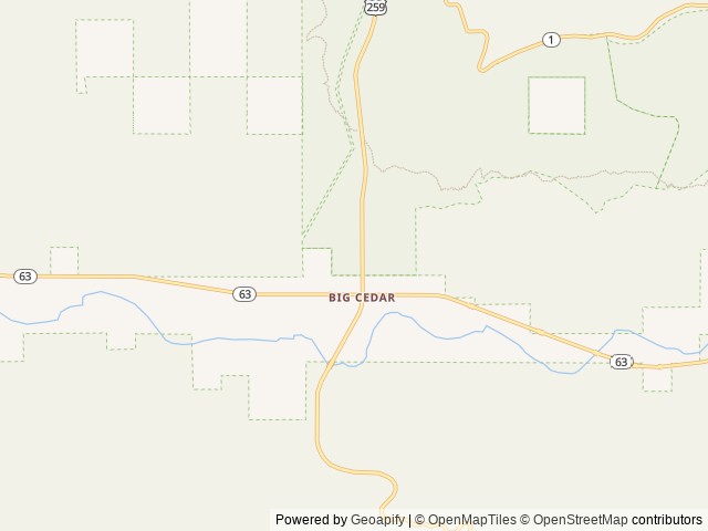 Map of Big Cedar RV Park and Cabins - Big Cedar, OK location at Hodgen, OK, United States