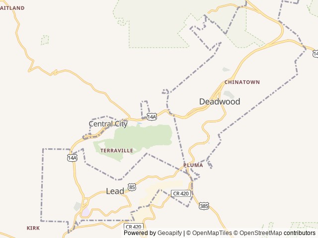 Map of Deadwood / Black Hills KOA Holiday location at Lead, SD, United States